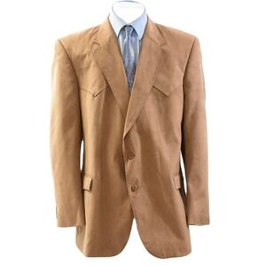 90s Vintage Circle S Western Faux Suede Tan Blazer Mens 50L Leather Buttons